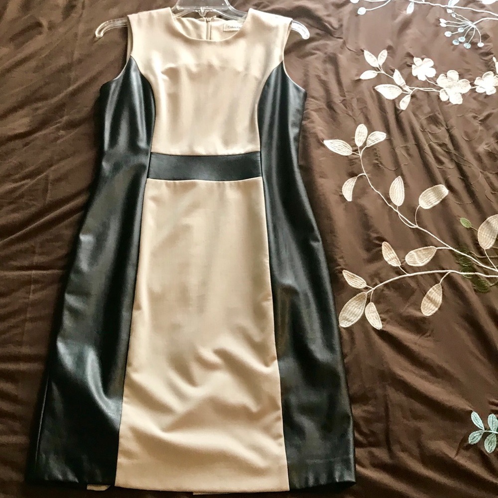 Calvin Klein tan and leather scuba dress 👗 6